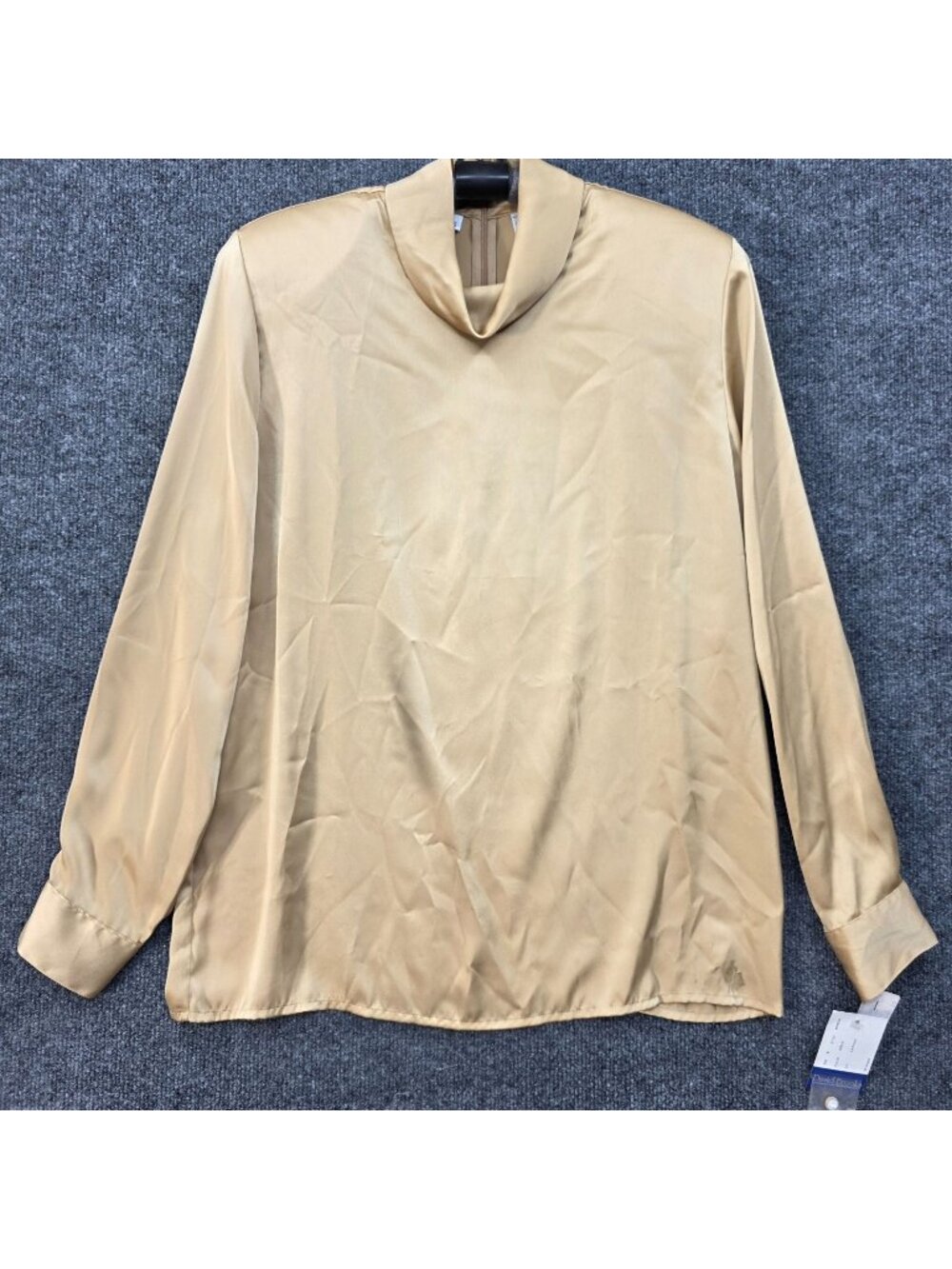 80s Vintage David Brooks 8 Gold Satin Cowl Neck Blouse Quiet Luxury Old Money